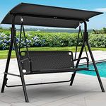 YITAHOME 3 Seater Canopy Swing Chair, Garden Swing Seat Chair, Outdoor Swinging Chair Bench with Adjustable Canopy for Patio Poolside Porch, 200KG Loadable,173 x 106 x 156cm, Black