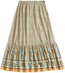 Milumia Women's Boho Vintage Floral Print Long Skirt Summer Tiered Maxi Skirt Floral Yellow and Blue Large