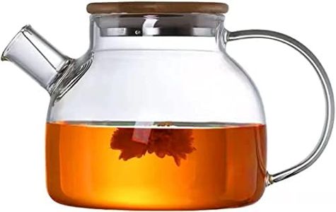 HwaGui Teiera in vetro da 1000 ml, teiera in vetro borosilicato con colino in metallo, teiera in vetro con coperchio in bambù, teiera in vetro, caraffa in vetro