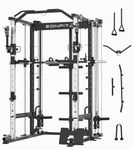 EonfitOmni E5 Smiths Machine, Multi-Function Power Cage Squat Rack with 360°Adjustable Free Motion Arms, Two LAT Pull-Down Systems, Cable Crossover Machine and Vertical Leg Press for Home Gym