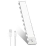 libtit Motion Sensor Under Cabinet Lighting, 1500Amh 3000K LED USB Rechargeable Battery Operated Light Strip Indoor, Wireless Magnetic Kitchen Lights for Wardrobe Stair Closets Pantry Hallway, 23cm
