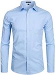 PARKLEES Men's Long Sleeve Dress Shirt Solid Slim Fit Casual Business Formal Button Up Shirts with Pocket Blue L