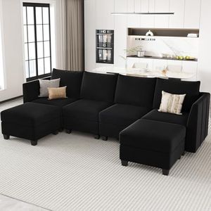 Belffin Modular Sectional Sofa U Shaped Couch with Storage Velvet Sectional Couch for Living Room Black