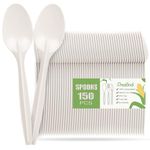 Gezond 150 Count Compostable Spoons White Heavyweight Spoons 6.7 Inch Disposable Utensils Biodegradable Cutlery Set for Home Party