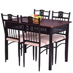 GiantexUK 5 Pieces Dining Table Set, Steel Frame Wooden Table and 4 High Back Chairs, 4-Seater Table and Chair Set for Home, Kitchen, Dining Room & Restaurant (Purple)