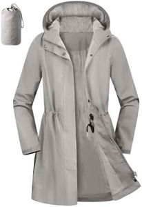 Aurhyde Women's Waterproof Rain Jacket Long Hooded Raincoat Lightweight Packable Windbreaker Solid Lined Trench Coat (Light Khaki, L)