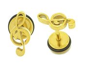 2Pcs Stainless Steel Gold Music Treble Clef Earrings Stud for Men/Women Earrings