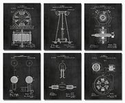 Nikola Tesla Gifts for Engineers Steampunk Wall Decor SIX (8"x10") Unframed Wall Art Patent Prints Industrial Artwork Home Decor - Electrical, Coil, Nerd, Geek, Science, Physics Decorations