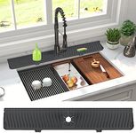 Derlights 30 inch Sink Splash Guard Mat,Silicone Faucet Handle Drip Catcher Tray, Longer Silicone Sink Mat for KitchenBathroom, Drip Protector Splash Countertop (Black), 24inch