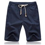 JustSun Mens Shorts with Pockets Casual Summer Shorts Elasticated Waist Linen Blue M