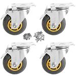 4 inch Heavy Duty Casters Rotary Bearing Casters with Brake, Swivel Casters for Furniture and Workbench, Set of 4, Load 1400lbs