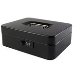 KYODOLED Large Cash Box with Combination Lock Safe Metal Money Box with Money Tray for Security Lock Box 9.84"x 7.87"x 3.54" Black