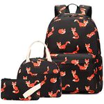 Dezcrab Fox Kids Backpack for Girls, Teens School Bags Bookbags Set with Lunch Bag Pencil Case