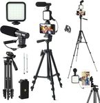 Vlogging Kit,YouTube Starter Kit,Vlogging Kit for iPhone/Androidphone/Cameras Phone Holder for Video Recording with 50" Extendable Tripod/Microphone/Fill-in Light/Capture Remote Control