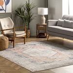 nuLOOM 3' x 5' SpinClean Machine Washable Stain-Resistant Area Rug with Non Slip Backing, Low Profile for Living Room, Bedroom, and Dining Room, Jacquie Peach