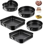 SAVOURLUXE Springform Cake Tins Heavy Duty - Pack of 5, Double Layer Non-Stick Coating, Removable Base, Heavy Duty Carbon Steel, Super Endurance - Round, Heart, Square Cake Tins for Baking (5)