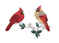 Cardinal Couple on Branch - Birds - Iron on Applique Embroidered Patch