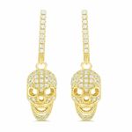 Sterling Silver Cz Skull Dangle Earrings - 23mm