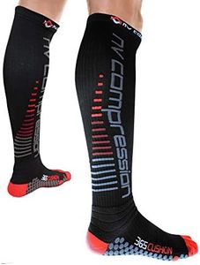 NV Compression 365 Long 20-30mmHg Cushion Sports Socks (Black/Red Stripes, MD)