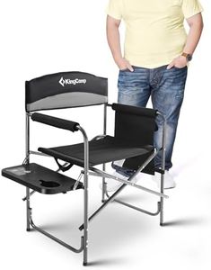 KingCamp Oversized Directors Camping Chairs for Adults, Up to 180 kg (400 lbs) Heavy Duty Folding Directors Chair, Portable Outdoor Camping Chair with Side Table & Pockets, Padded Armrests, Grey