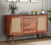 wood affair Wooden Sideboard Cabinet for Living Room, Drawing Room, Office & Lounge, Material: Solid Sheesham Wood, Storage Type: 2 Doors & 3 Drawers, Finish: Natural