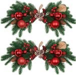 HiiARug Pine and Berry Swag Set of 2, 21" Artificial Christmas Swag Xmas Door Swag with Red Berries Bow Knot for Front Door, Window, Mantels, Wall (Red)