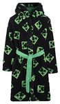 Minecraft - Dressing Gown Kids Fleece Hooded with Creeper Design Official Merchandise Boys Gowns for Boys' Sleepwear & Robes Age 7-8 Years, Black