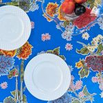 The Fern Trail Mexican Oilcloth Tablecloth - Vinyl Tablecloths | Outdoor Tablecloth | Plastic Tablecloth | Splat Mat | Waterproof Mat | Hules para Mesa (Mums Blue, Rectangle (84 x 48))