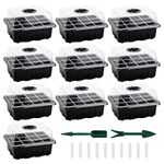 Seed Trays Seedling Tray 10-Pack, Sturdy Seed Starter Tray Kit with Humidity Adjustable Dome Lid & Base, Mini Propagator Greenhouse Plant Growing Trays for Seeds Germination -12 Cells Per Tray