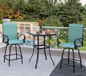 PHI VILLA Outdoor Patio Swivel Bar Set of 3, Jacquard Lake Blue Textilene Furniture Bistro Set with 2 Outdoor Bar Stools and Square Patio Bar Table for Garden Lawn Yard