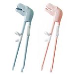 Training Chopsticks, Training Chopsticks, 2 Pairs Kids Chopsticks for Learning with Cute Dinosaur Head, Kids Chopsticks Training Training Chopsticks for Kids Non-Slippery Indented Tips and Adjustable Finger Holders, Chopsticks for Kids Easy to Use and Clean, Dishwasher Safe (Blue&Pink)
