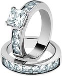 Marimor Jewelry Women's Stainless Steel 316 Princess Cut 3.75 Carat Zirconia Wedding Ring Set Size 6