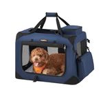 Feandrea Dog Crate, Collapsible Pet Carrier, M, Portable Soft Dog Crate, Oxford Fabric, Mesh, Metal Frame, with Handle, Storage Pockets, 24 x 16.5 x 16.5 Inches, Dark Blue UPDC60Z