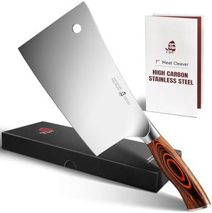 TUO Meat Cleaver - Heavy Duty Meat Chopper - High Carbon German Stainless Steel Butcher Knife - Pakkawood Handle Kitchen Chopping Knife - Gift Box - 7 - Fiery Phoenix Series