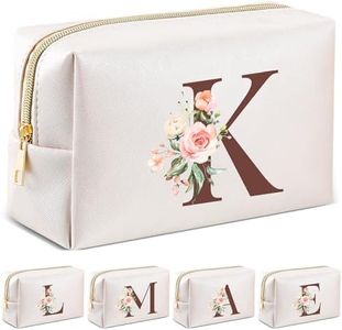 Locmeo Personalized Letter Makeup Bag Initial Preppy Makeup Pouch Monogrammed Cosmetic Bags Birthday Gift Mothers Day Gifts Graduation Gifts Preppy Things for Teens Girls Women (Letter K)