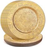 ZOOFOX 12 Pack Gold Charger Plates, 13" Plastic Round Antique Plate Charger for Dinner Plates, Floral Charger Plates for Wedding Dinner Party Table Setting Decor