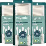 Cliganic Organic Cotton Swabs, 1500 Count - 100% Pure Natural Cotton, Chlorine-Free Hypoallergenic, Soft, Gentle & Absorbent Buds