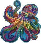 Mys Aurora Unique Wooden Jigsaw Puzzles - Agate Octopus, 300 Pcs Medium Size 12.6'' x 12.2'', Luxurious Animal Shaped Wood Puzzle, Beautiful Package, Best Gift for Adults …