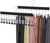 TOPIA HANGER Legging Organizer for Closet, Black Wooden Hangers with 12 Metal Clips, 2 Packs Hold Up to 24 Pants, Hangers Space Saving, Closet Organizer for Hats, Skirts, Tank Tops, Ties-CT39B