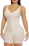 YIANNA Fajas Colombianas Postpartum Full Shapewear for Women Tummy Control Body Shaper Butt Lifter Compression Garment with Zipper Crotch,YA7283-Beige-3XL