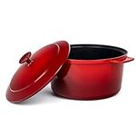 Granitestone Dutch Oven, 6.5 Quart Ultra Nonstick Enameled Lightweight Aluminum Dutch Oven Pot with Lid, Round 6.5 Qt. Stock Pot, Dishwasher & Oven Safe, Induction Capable, Healthy 100% PFOA Free, Red