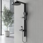 Plantex Haven Shower Panel Full Set for Bathroom with Piano Switches & Temperature Display/Rainfall Showerhead with Waterfall Outlet/Hand Shower with Hose Pipe & Clamp - (6013-GA)