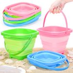 NINAOR Collapsible Bucket Beach Toys for Kids, 3Pcs Silicone Foldable Pail Beach Accessories Sand Toys for Sandbox Camping Outdoor Toys Summer Outside Beach Travel