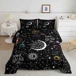 Erosebridal Sun & Moon Comforter Set Twin Size Bohemian Stars Galaxy Bedding Sets for Kids Planet Constellation Pattern Quilt Soft Microfiber Down Comforter, 2Pcs