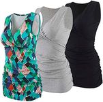 Topwhere Women's Cotton V Neck Tank Top for Maternity and Nursing, Green+ Black + Grey, Small