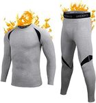 Muezna Men's Thermal Top and Bottom Set Underwear Long Johns Base Layer with Soft Fleece Lined Grey