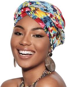 DRESHOW Turban Pre-Tied Twisted Hat Thread African Head Wraps for Black Women Chemo Cancer Cap Braid Hair Cover, 1 Pack Twisted Braid: Floral a, One Size