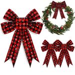 Whaline Large Buffalo Plaid Bows Christmas Wreath Bows 12 x 10in Bows Tree Bows Decoration Burlap Bows for Xmas Party New Year 4pcs, Red