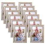 Giftgarden 5x7 Picture Frame Distressed Beige White Set of 12, Multi Rustic Wood Grain 5 by 7 Photo Frames Bulk for Wall or Tabletop Display