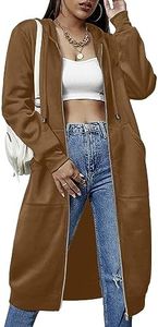 ELSOL Winter Casual Zip up Coat Hoodie Cardigan Outwear Jacket Long Sweatshirt Light Brown 3XL